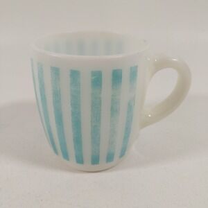 Vintage Hazel Atlas Turquoise Candy Stripe Milk Glass Coffee Mug